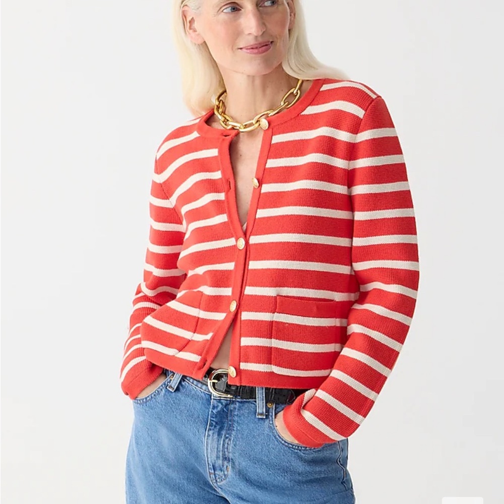 NWT Jcrew Emilie Patch Pocket Sweater Lady Jacket in Stripe